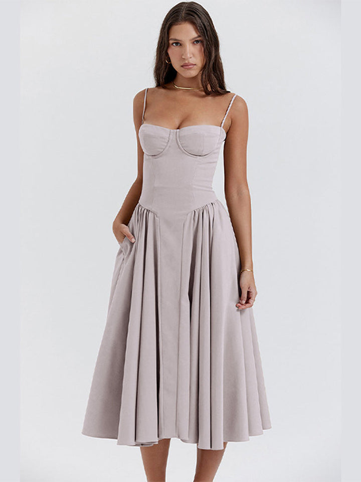 Florentina | Damen-Midikleid in A-Linie mit Herzausschnitt und Taschen für Hochzeitsgäste