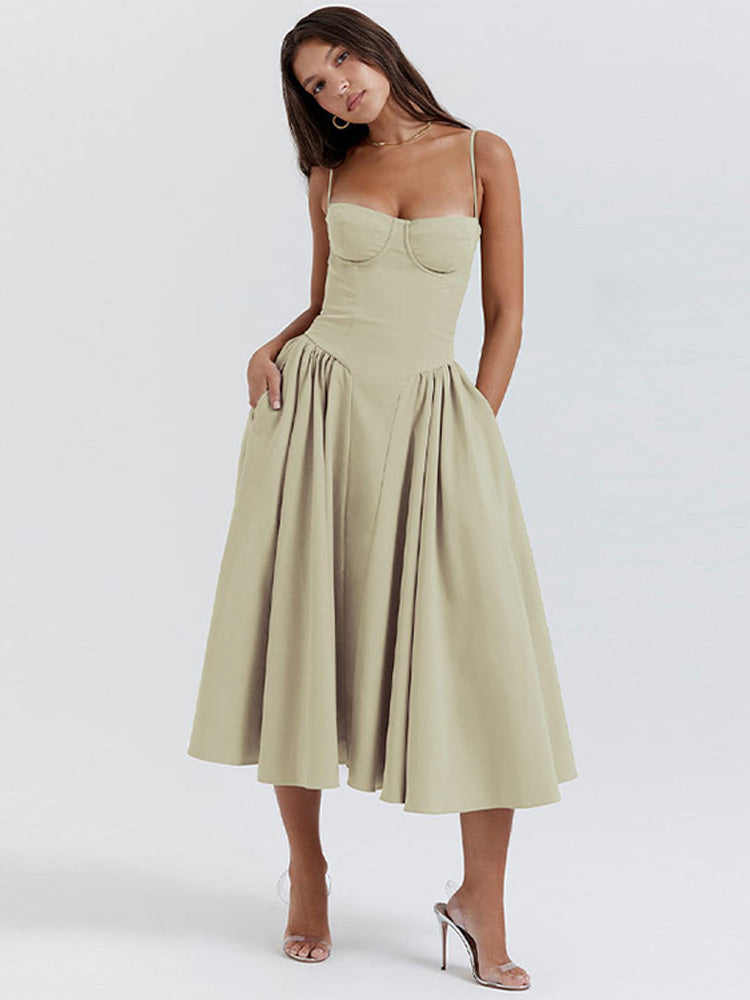 Florentina | Damen-Midikleid in A-Linie mit Herzausschnitt und Taschen für Hochzeitsgäste