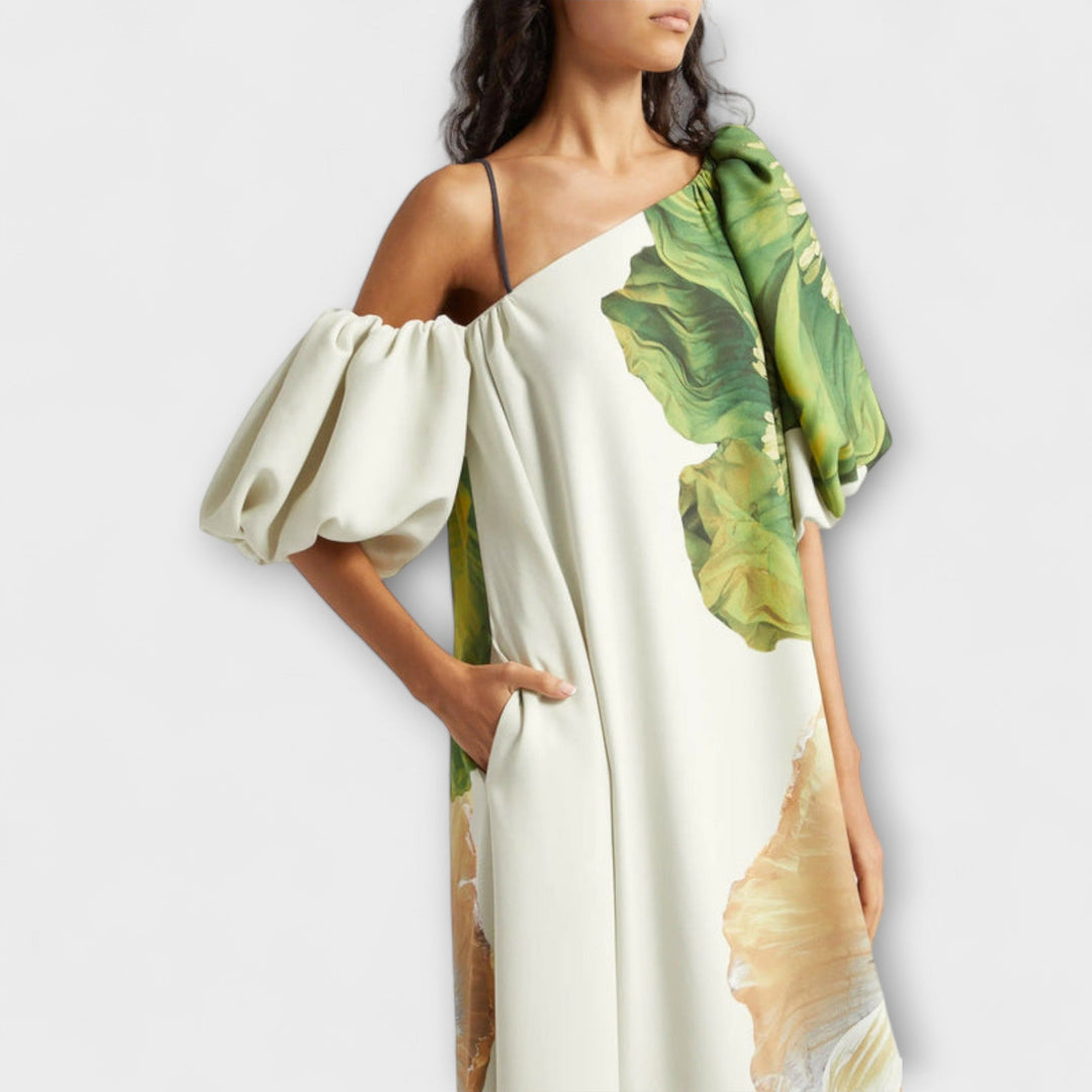 Melody - Asymmetrisches Floral-Maxikleid