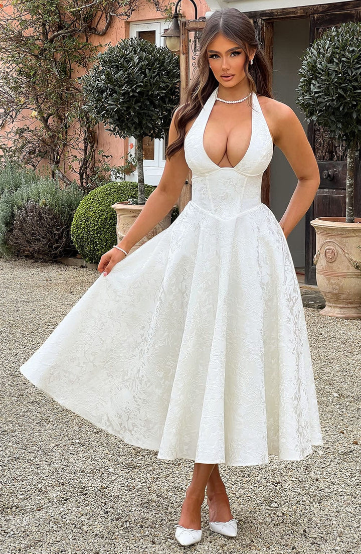 Caroline | Damen-Midikleid in A-Linie mit Neckholder für Hochzeitsgäste