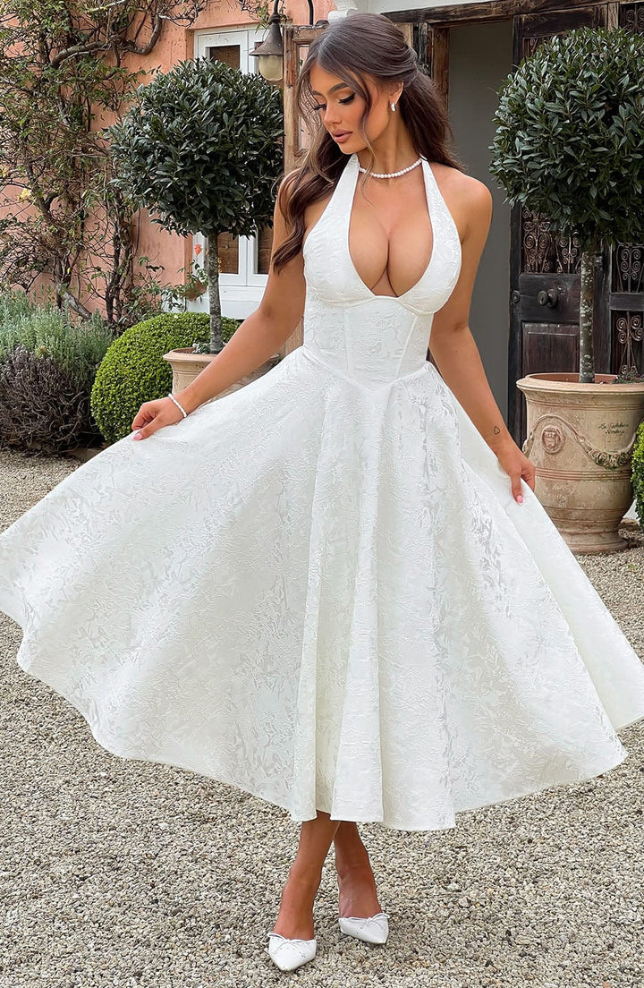 Caroline | Damen-Midikleid in A-Linie mit Neckholder für Hochzeitsgäste