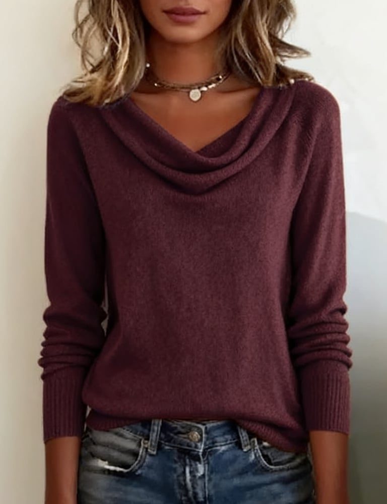 Emerald | Rippstrickpullover mit Wasserfallausschnitt für Damen