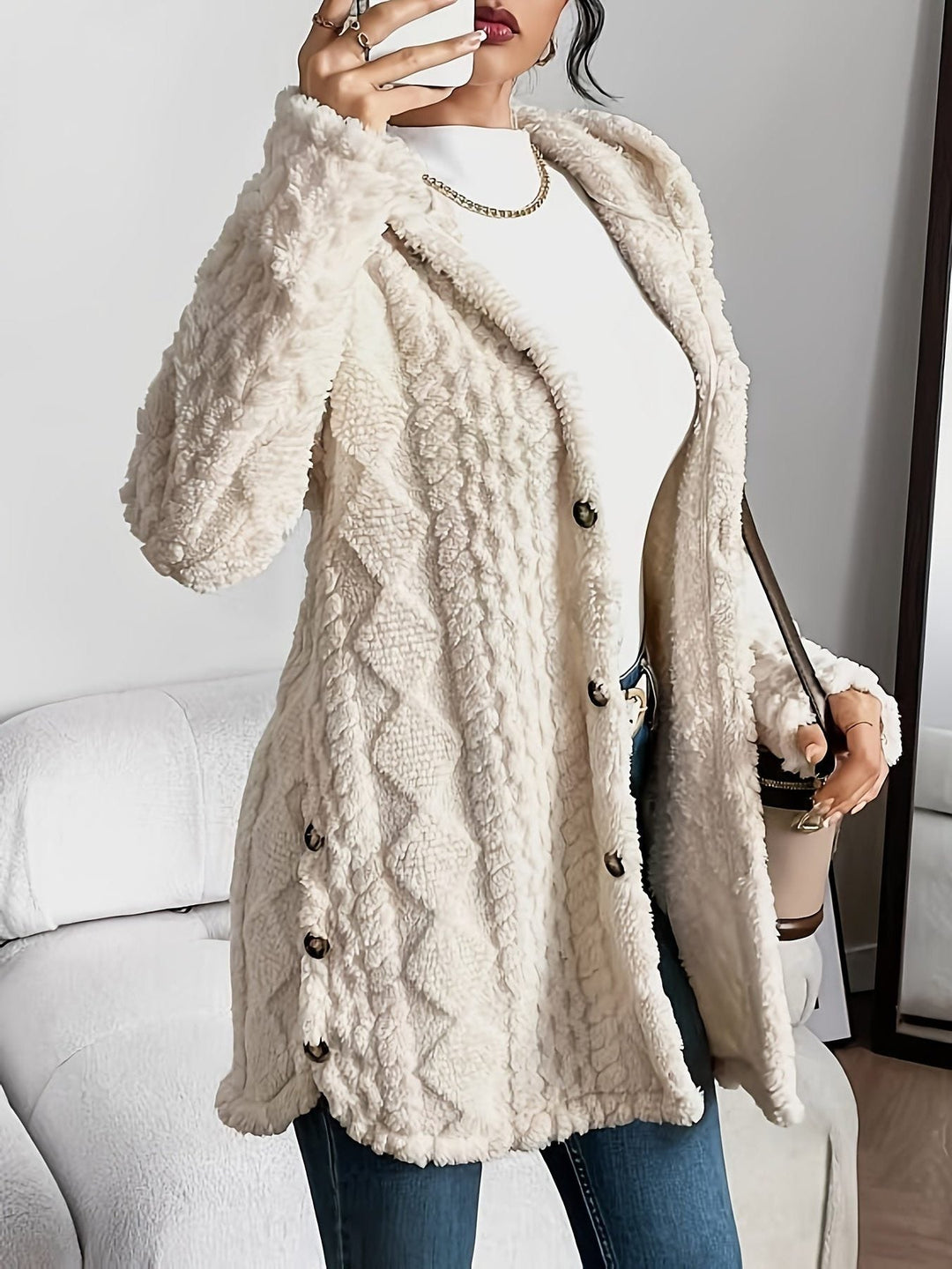 Erin | Oversized-Fleecejacke mit Kapuze und Knopfleiste für Damen