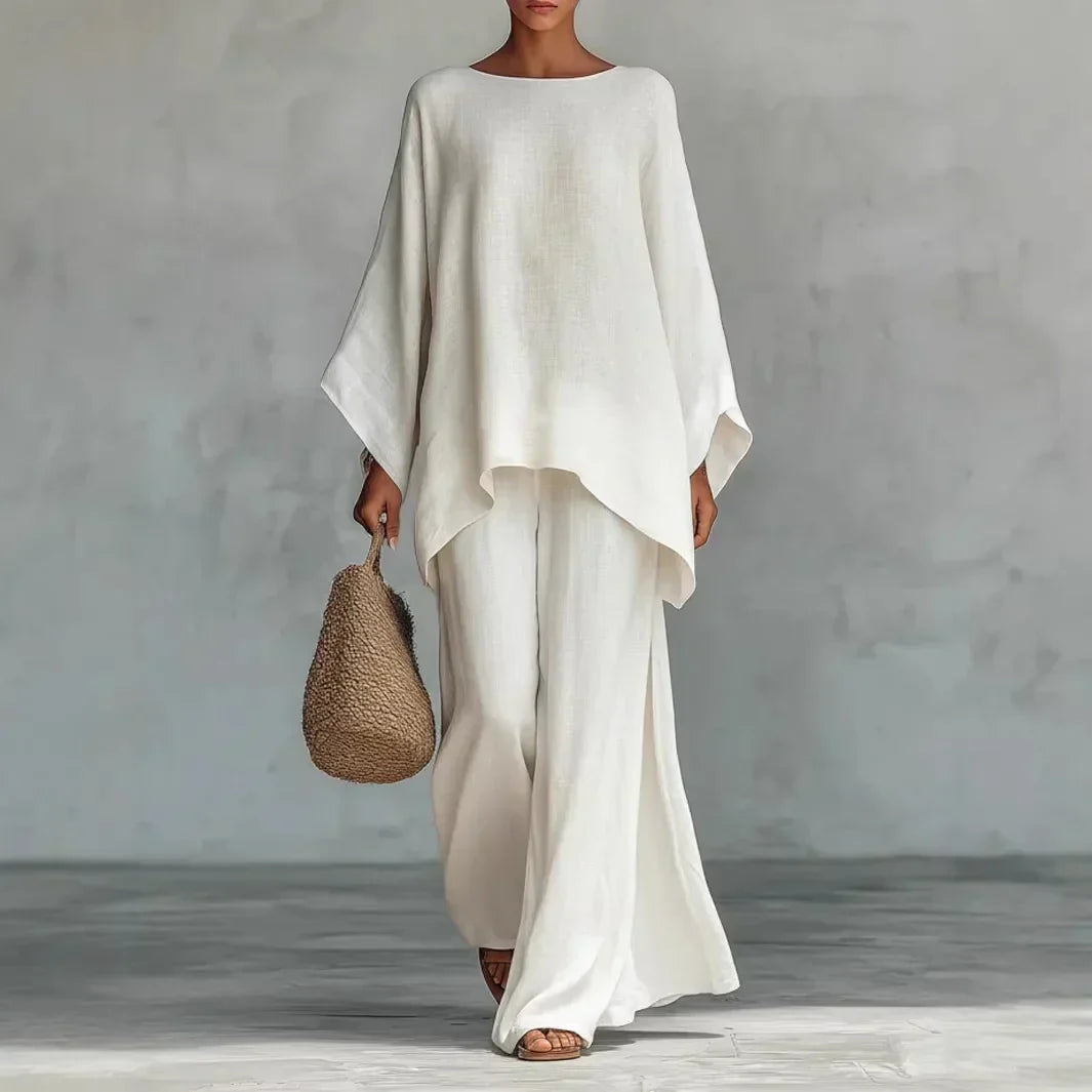 Evangeline | Asymmetrisches Leinen-Set mit weiter Hose für Damen
