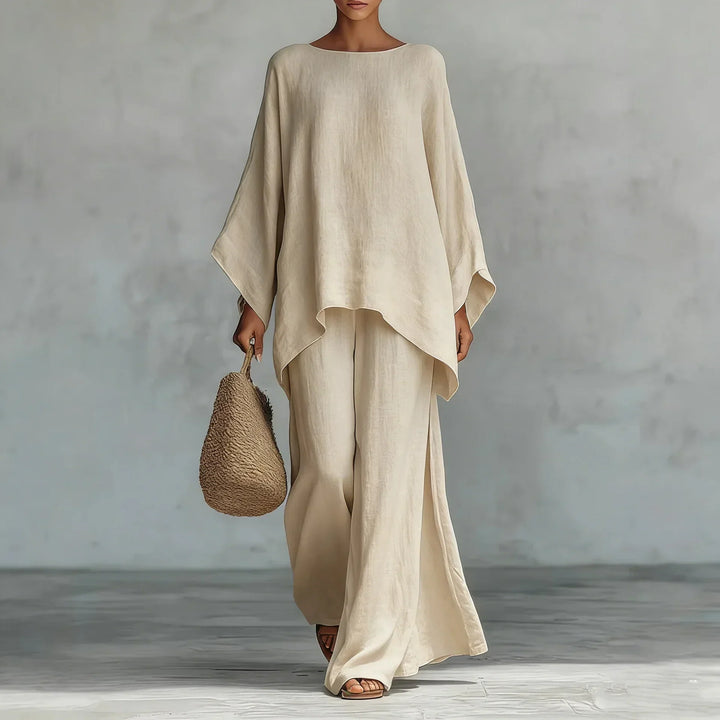 Evangeline | Asymmetrisches Leinen-Set mit weiter Hose für Damen