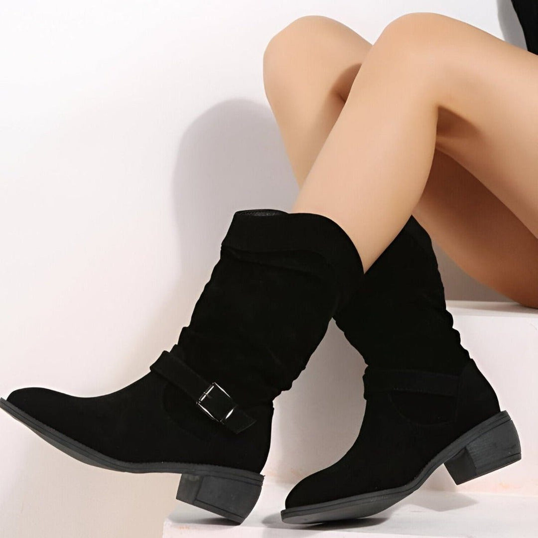 Ewa | Wadenhohe Slouch-Stiefel mit Blockabsatz für Damen