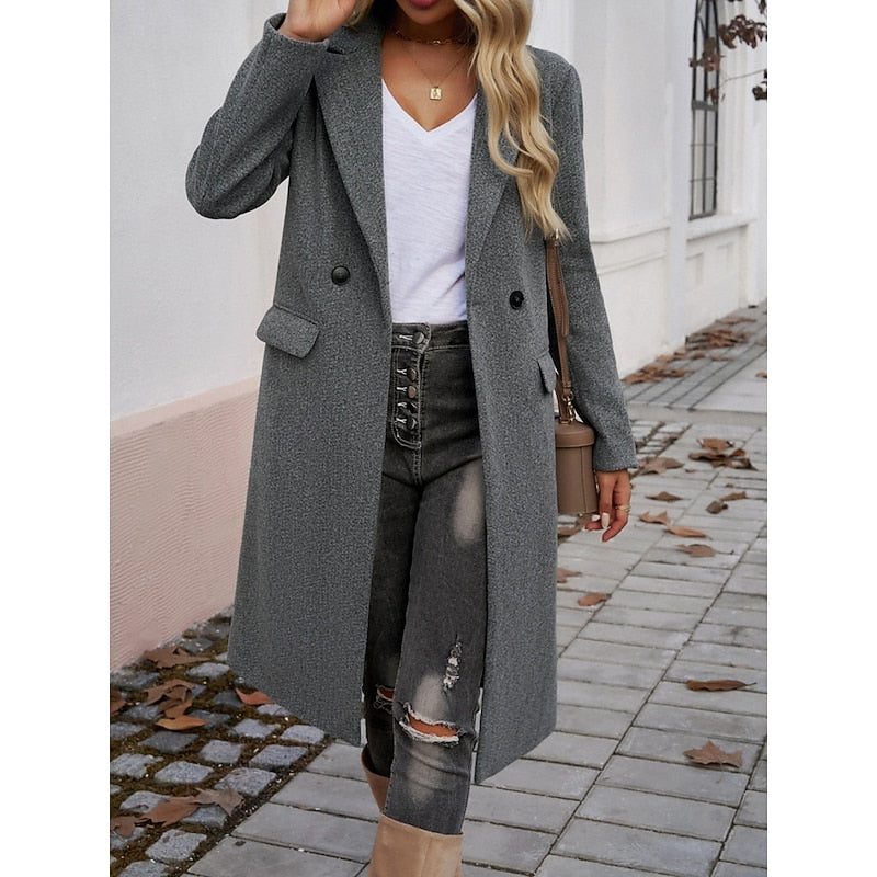 Fiona | Langer Wollblazer mit Einknopfverschluss für Damen