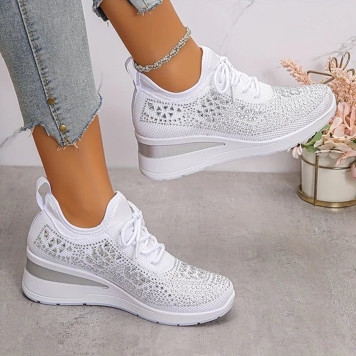 Fleur | Sneakers mit Strasssteinen und Schnürung für Damen