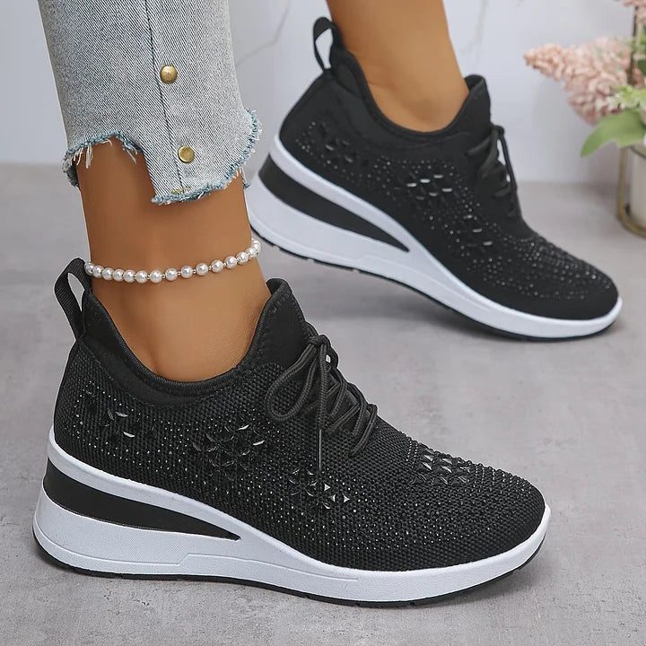 Fleur | Sneakers mit Strasssteinen und Schnürung für Damen