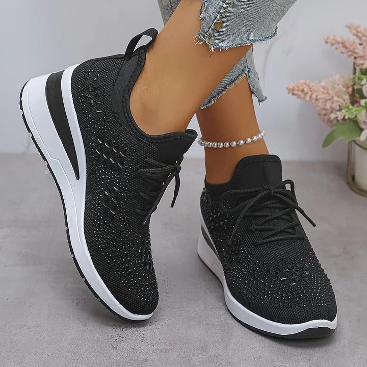Fleur | Sneakers mit Strasssteinen und Schnürung für Damen