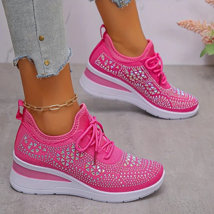 Fleur | Sneakers mit Strasssteinen und Schnürung für Damen