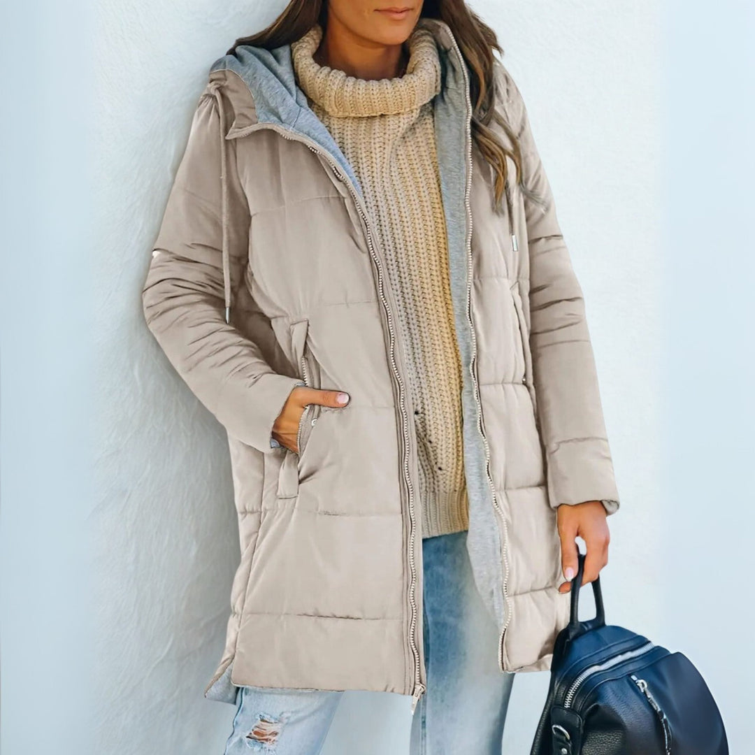 Freida | Lange Steppjacke mit Kapuze für Damen