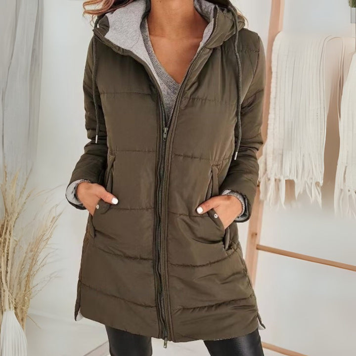 Freida | Lange Steppjacke mit Kapuze für Damen