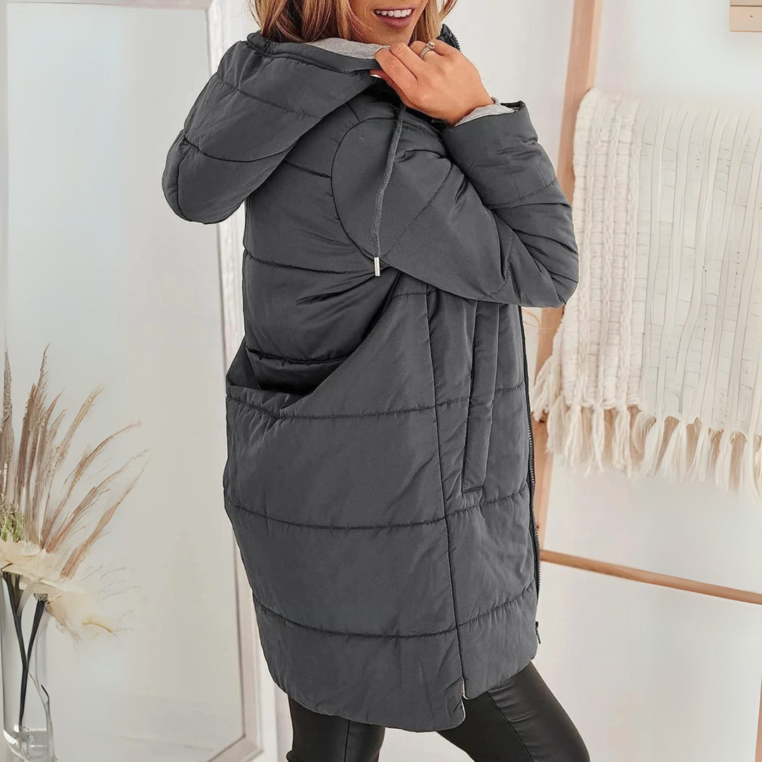 Freida | Lange Steppjacke mit Kapuze für Damen