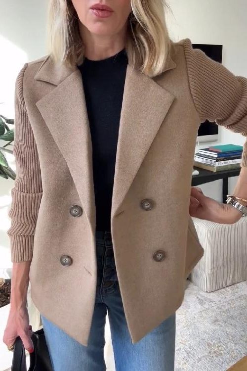 Gwyneira | Zweireihiger Blazer mit Strickärmeln für Damen