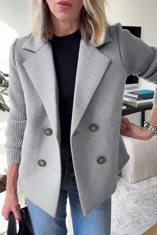 Gwyneira | Zweireihiger Blazer mit Strickärmeln für Damen