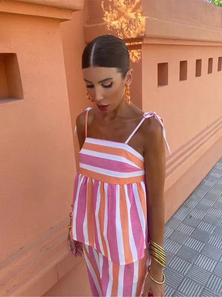 Madeleine | Gestreiftes Damen-Set mit Top und weiter Hose für Hochzeitsgäste