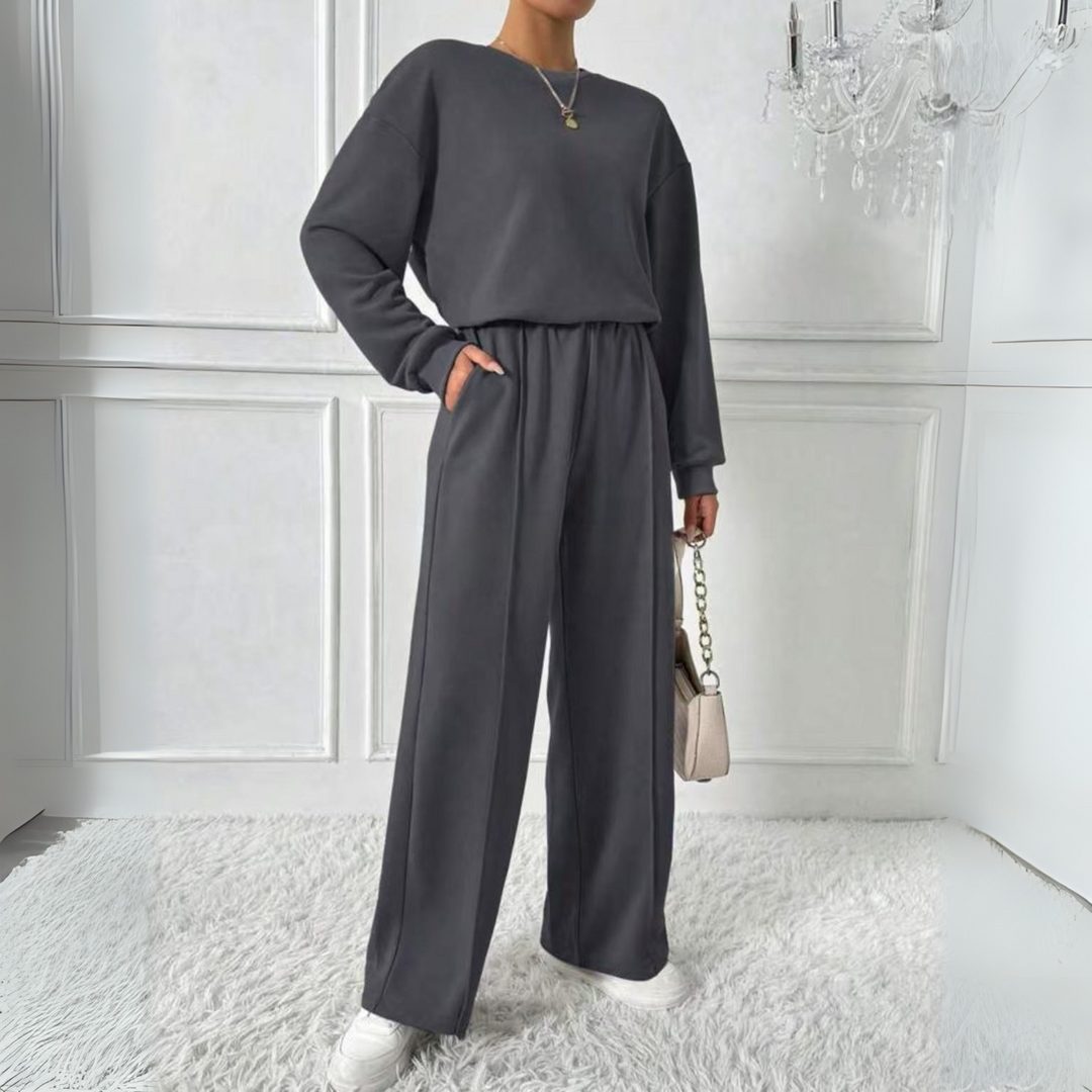 Hanne | Set aus Oversized-Sweatshirt und High-Waist-Hose mit langen Ärmeln für Damen