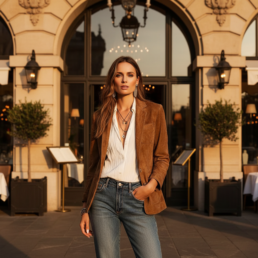 Rachel | Wildlederblazer mit Knopfleiste und Brusttasche für Damen