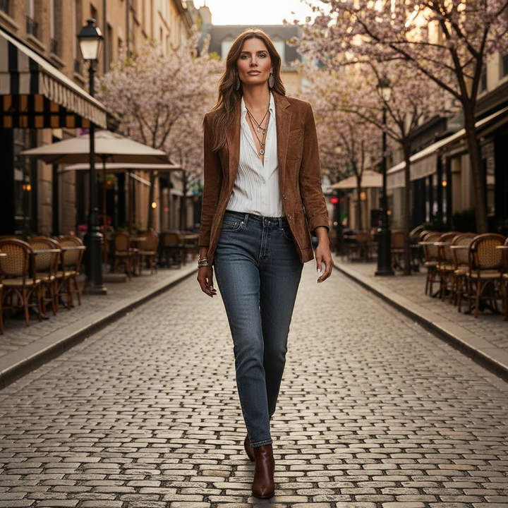 Rachel | Wildlederblazer mit Knopfleiste und Brusttasche für Damen