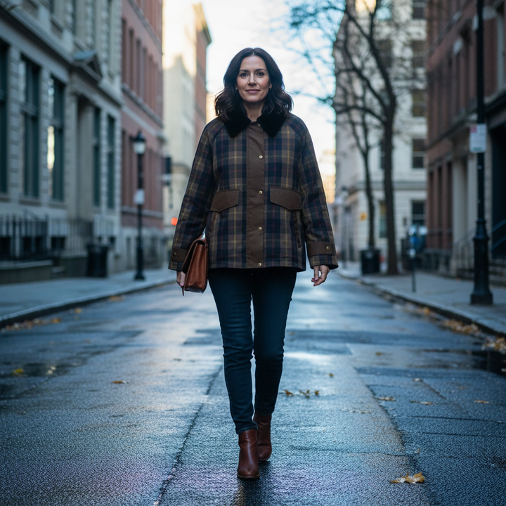 Leighton | Karierte Jacke mit Kunstfellkragen und Knopfleiste für Damen