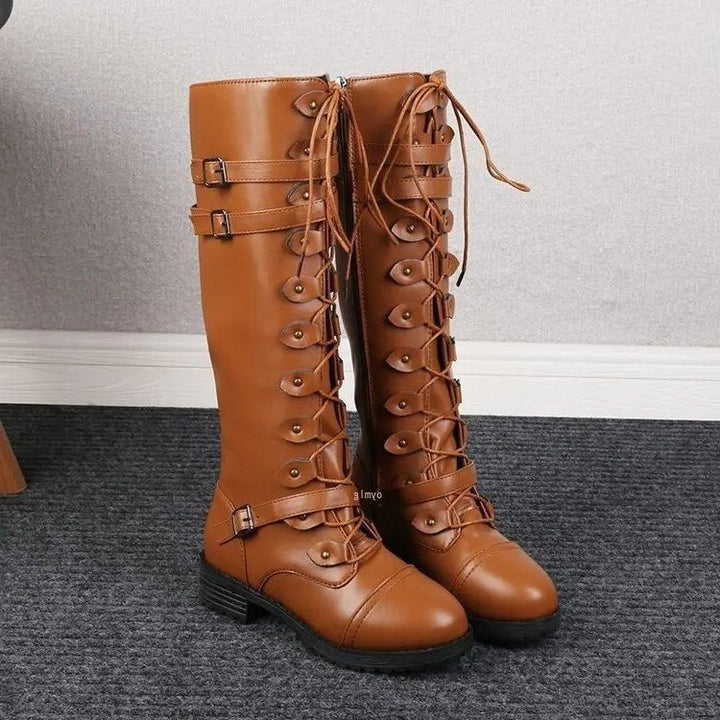 Huguette | Kniehohe Schnürstiefel mit Doppelschnallen für Damen