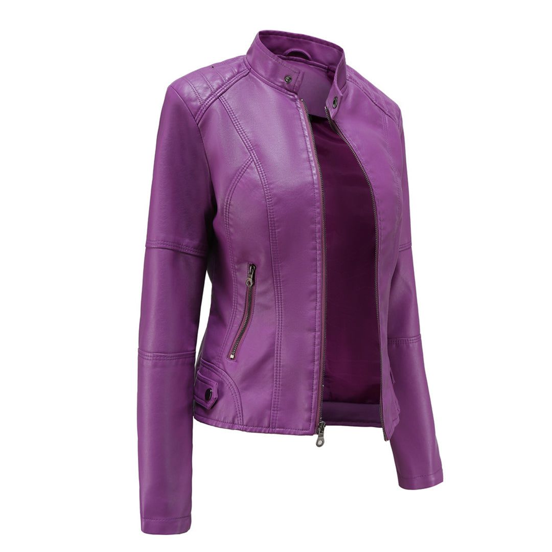 Ilana | Kurze Lederjacke mit Reissverschluss und Kragen für Damen