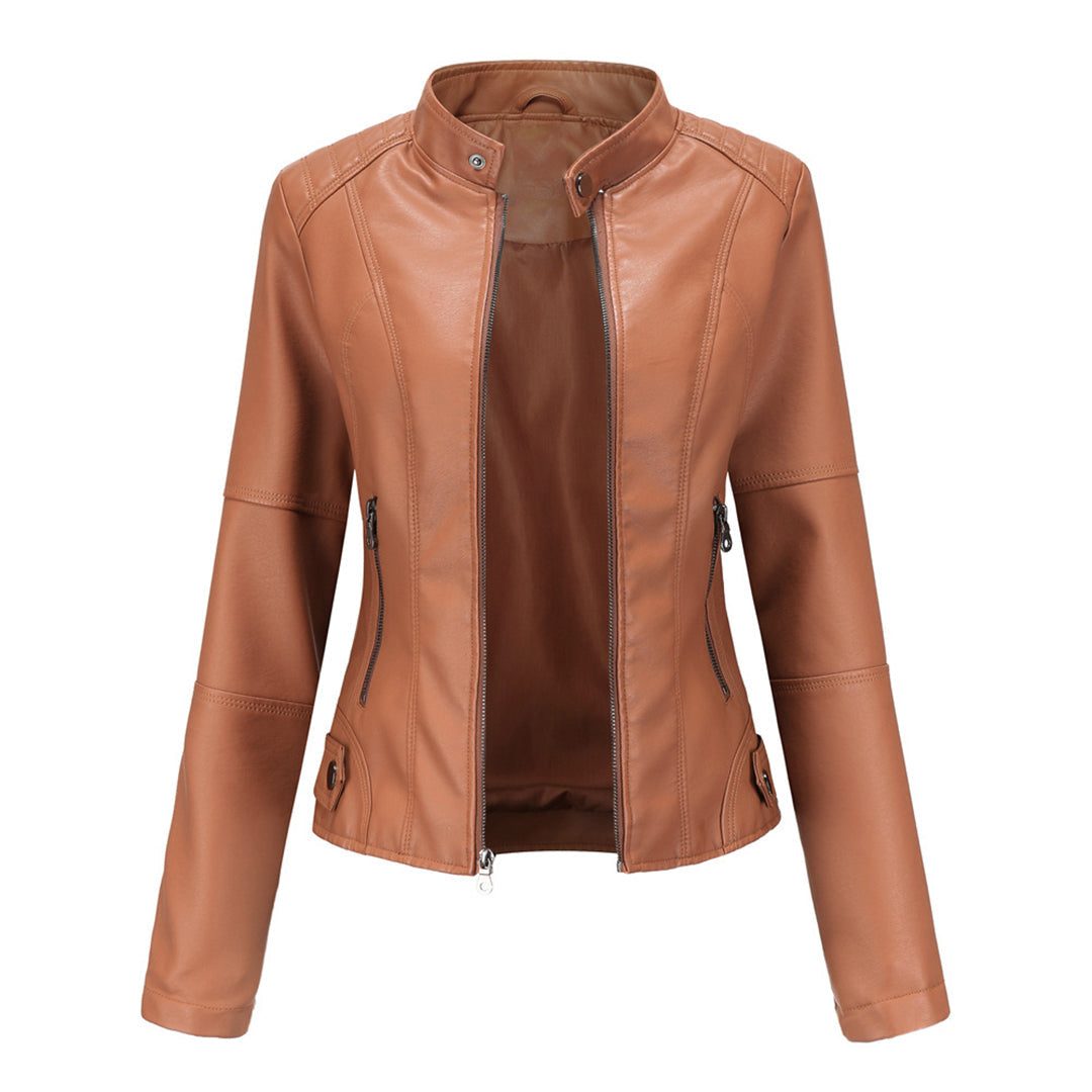 Ilana | Kurze Lederjacke mit Reissverschluss und Kragen für Damen