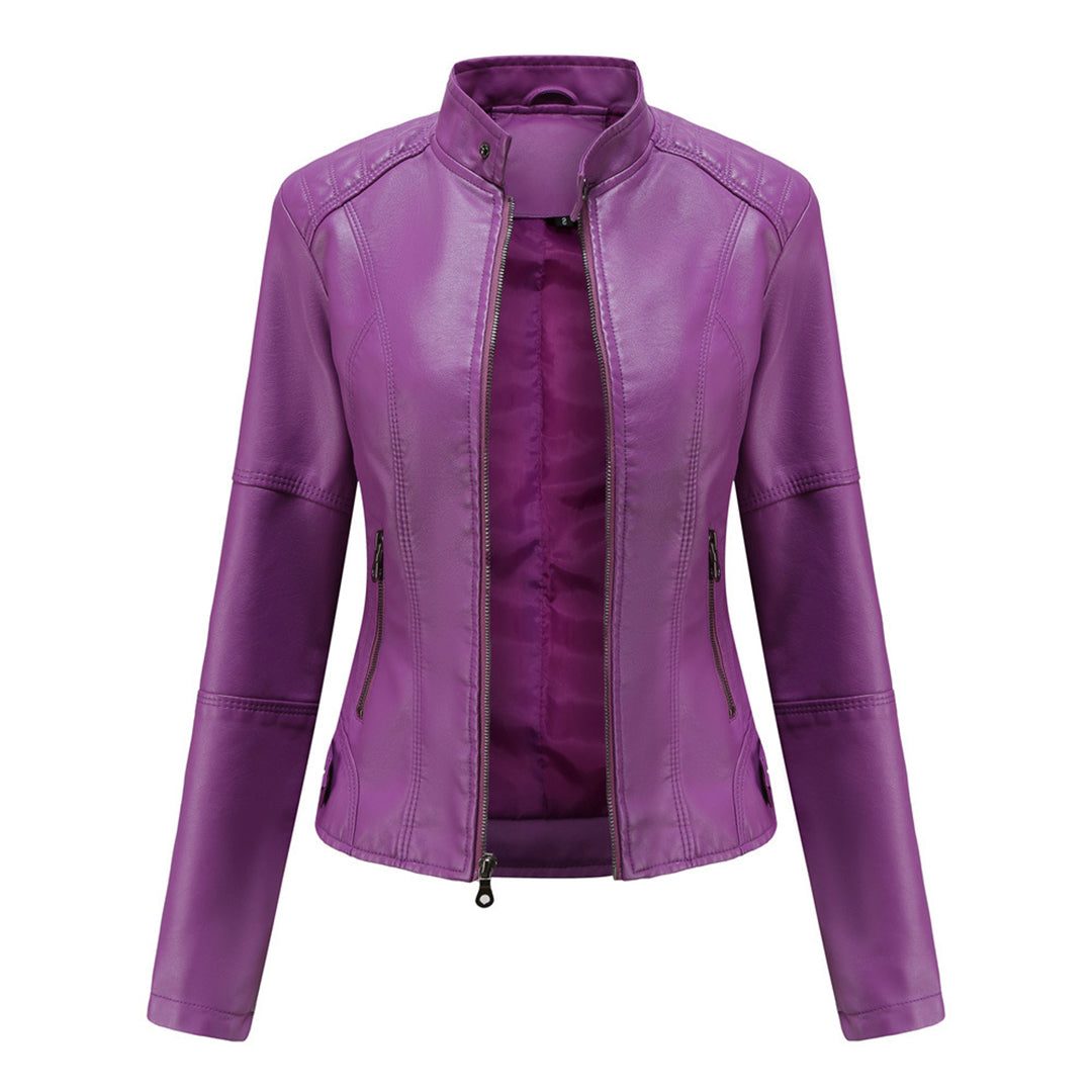 Ilana | Kurze Lederjacke mit Reissverschluss und Kragen für Damen
