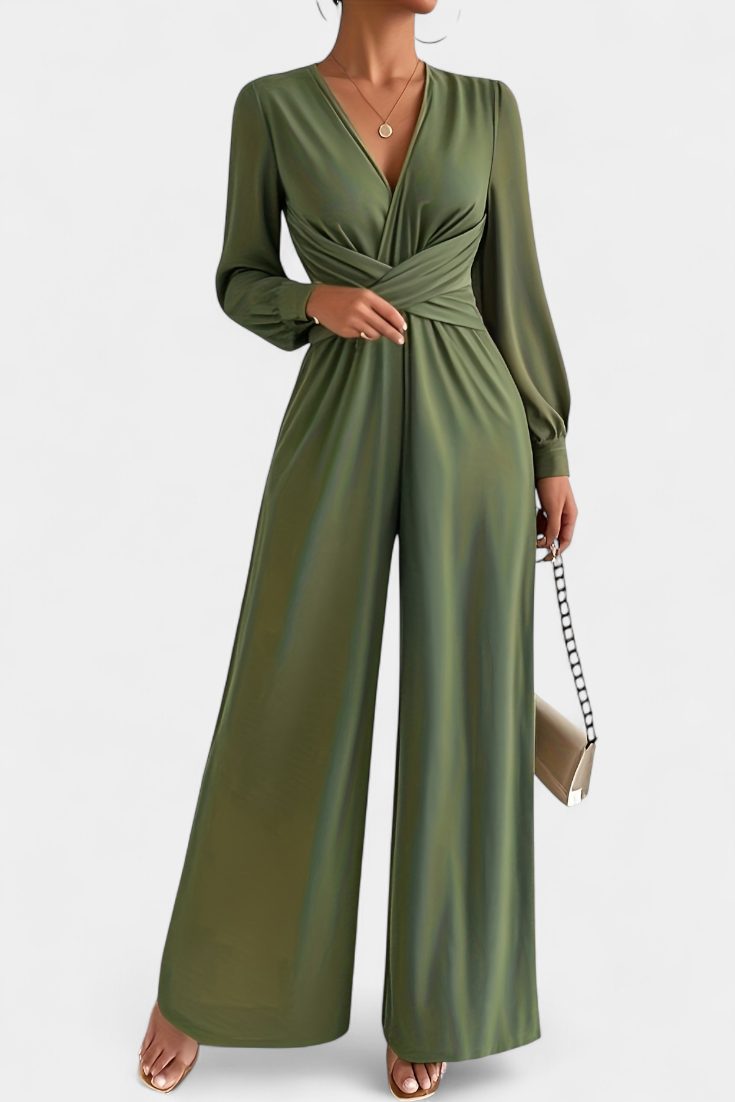 Iris | Eleganter Jumpsuit mit V-Ausschnitt und weitem Bein für Damen