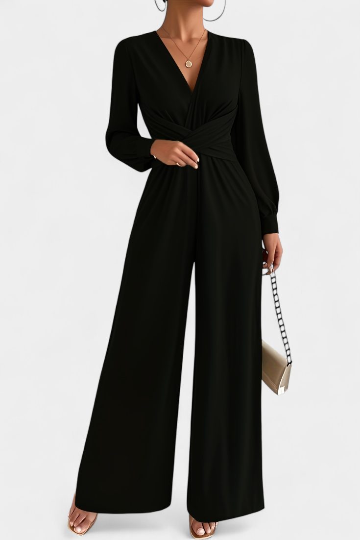 Iris | Eleganter Jumpsuit mit V-Ausschnitt und weitem Bein für Damen