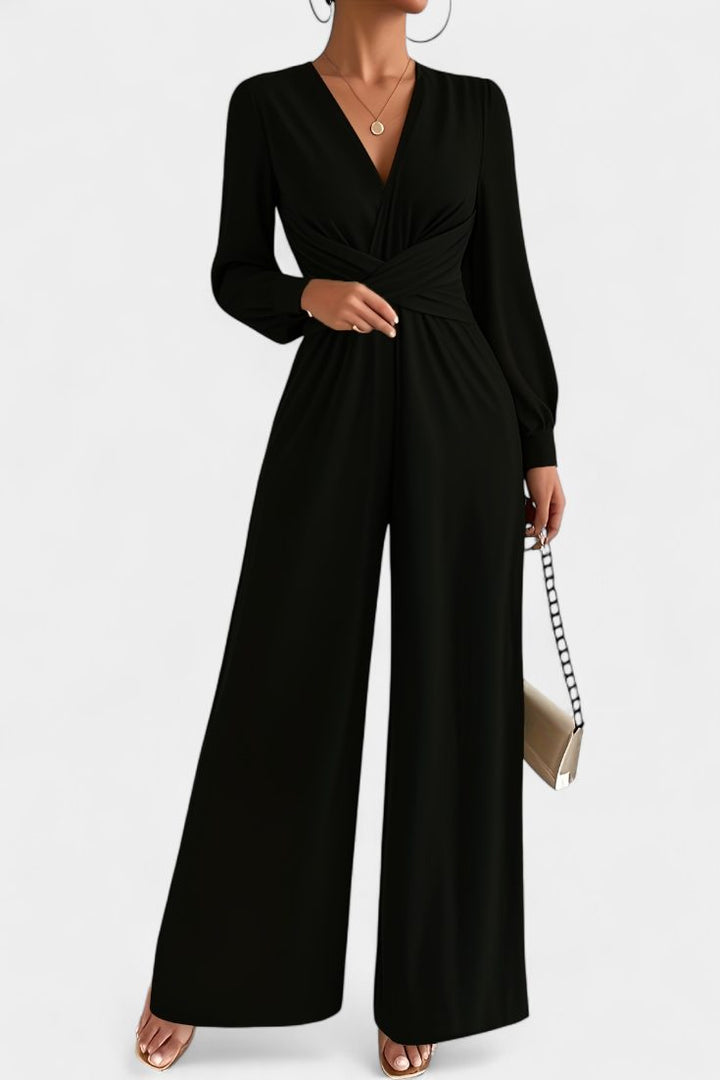 Iris | Eleganter Jumpsuit mit V-Ausschnitt und weitem Bein für Damen