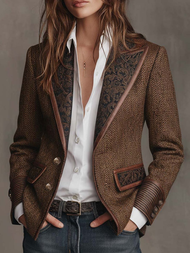 Ivanka | Blazer mit Fischgratmuster und gemusterten Revers für Damen