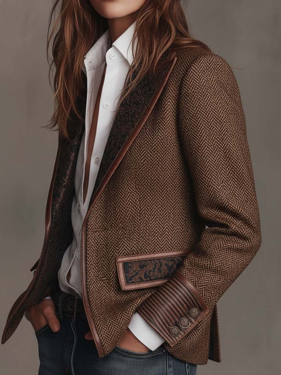 Ivanka | Blazer mit Fischgratmuster und gemusterten Revers für Damen