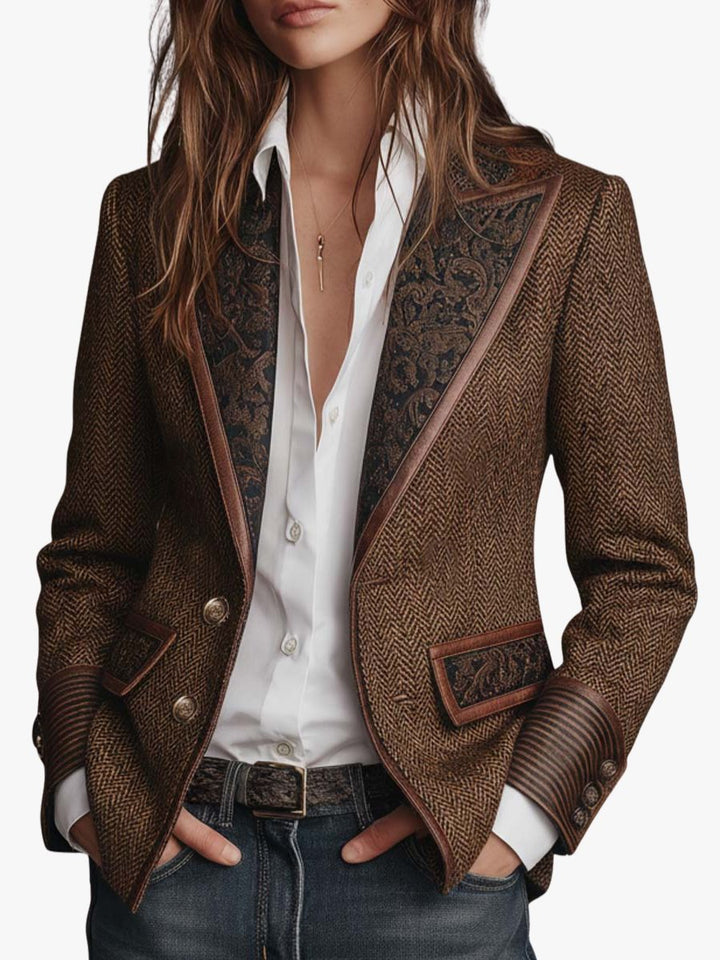 Ivanka | Blazer mit Fischgratmuster und gemusterten Revers für Damen
