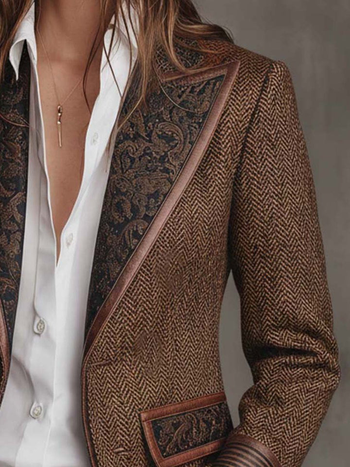 Ivanka | Blazer mit Fischgratmuster und gemusterten Revers für Damen
