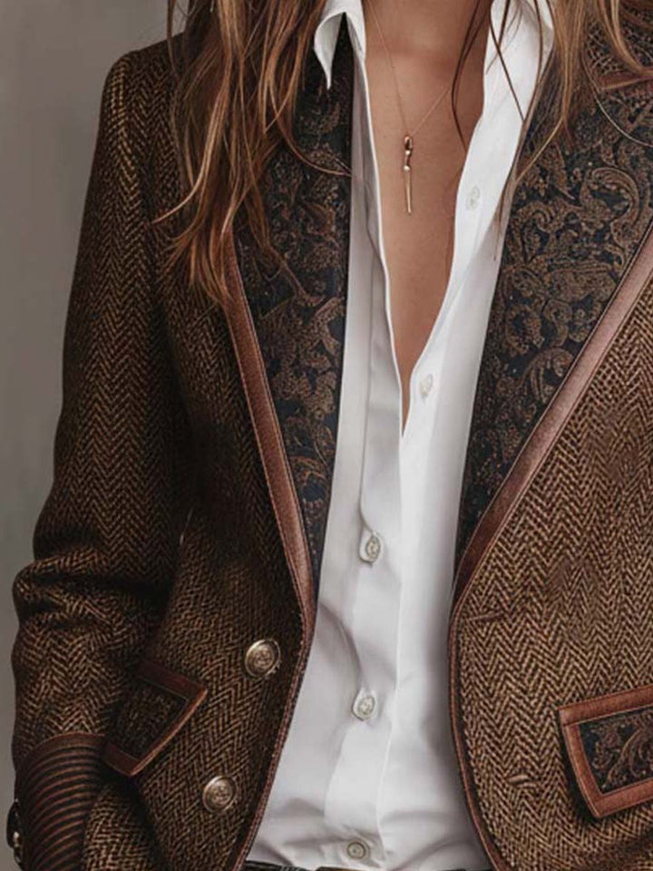 Ivanka | Blazer mit Fischgratmuster und gemusterten Revers für Damen