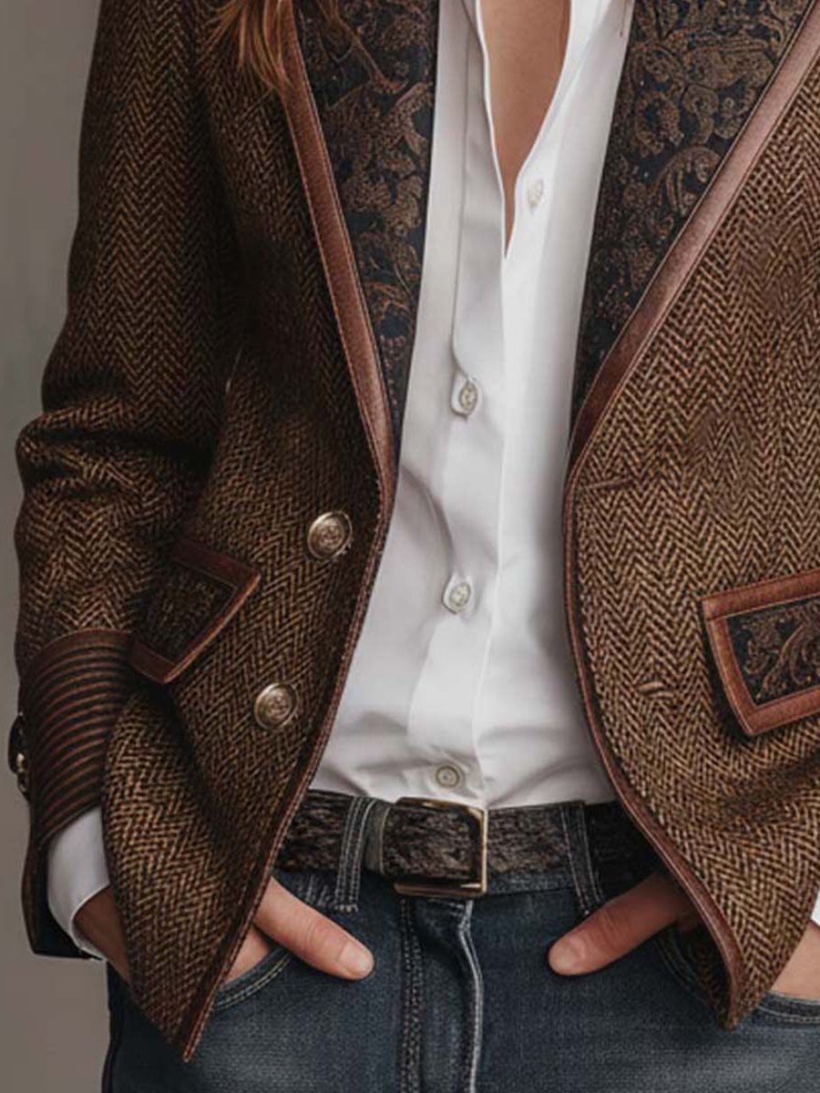 Ivanka | Blazer mit Fischgratmuster und gemusterten Revers für Damen