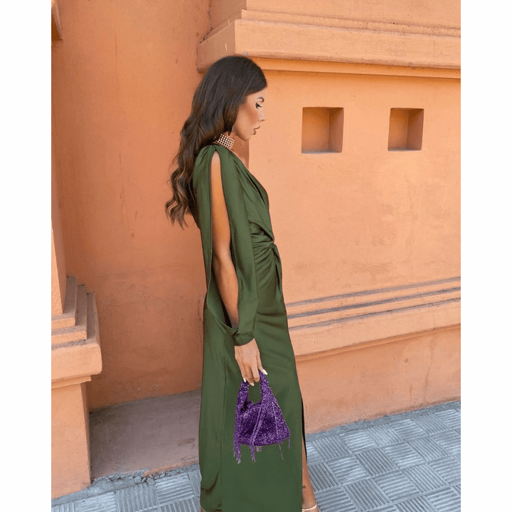 Felicity | One-Shoulder-Damen-Wickelmaxikleid mit Seitenschlitz für Hochzeitsgäste