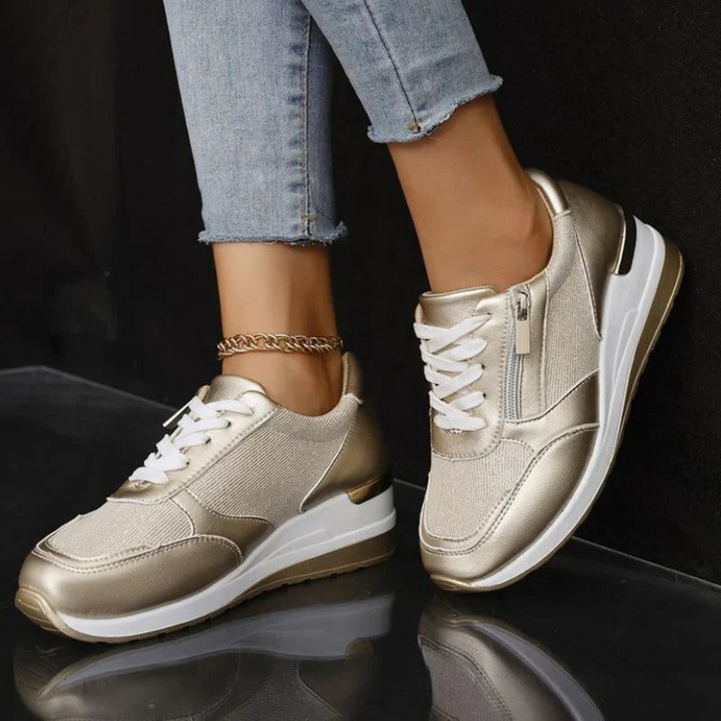 Kiri | Metallic-Plateau-Sneakers mit Schnürung und seitlichem Reissverschluss für Damen