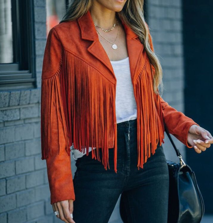 Leena | Kurze Boho-Jacke in Wildlederoptik mit Fransen für Damen