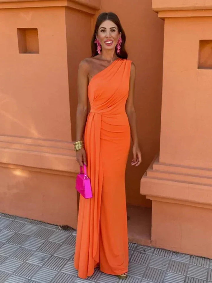 Morgance | One-Shoulder-Damen-Maxikleid mit taillierter Taille für Hochzeitsgäste