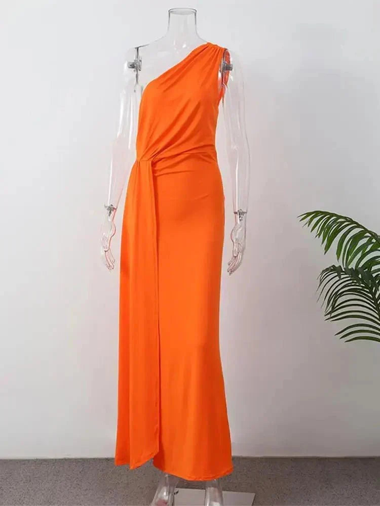 Morgance | One-Shoulder-Damen-Maxikleid mit taillierter Taille für Hochzeitsgäste