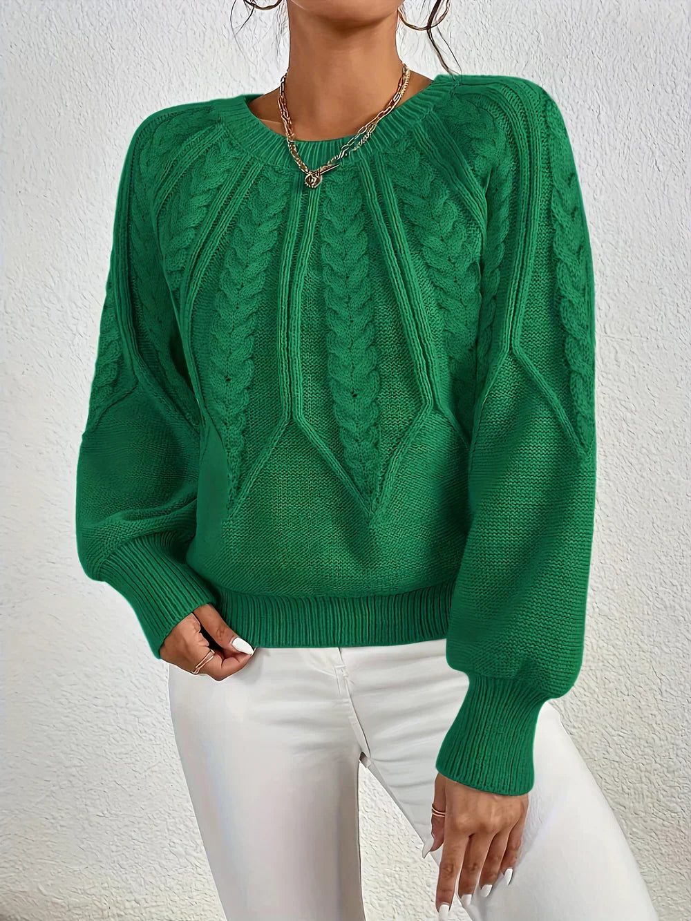 Linnea | Kurzer Zopfstrickpullover mit Rundhalsausschnitt für Damen