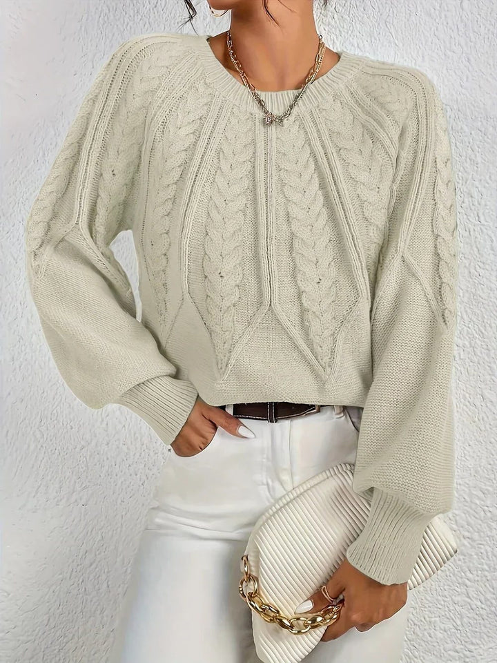 Linnea | Kurzer Zopfstrickpullover mit Rundhalsausschnitt für Damen