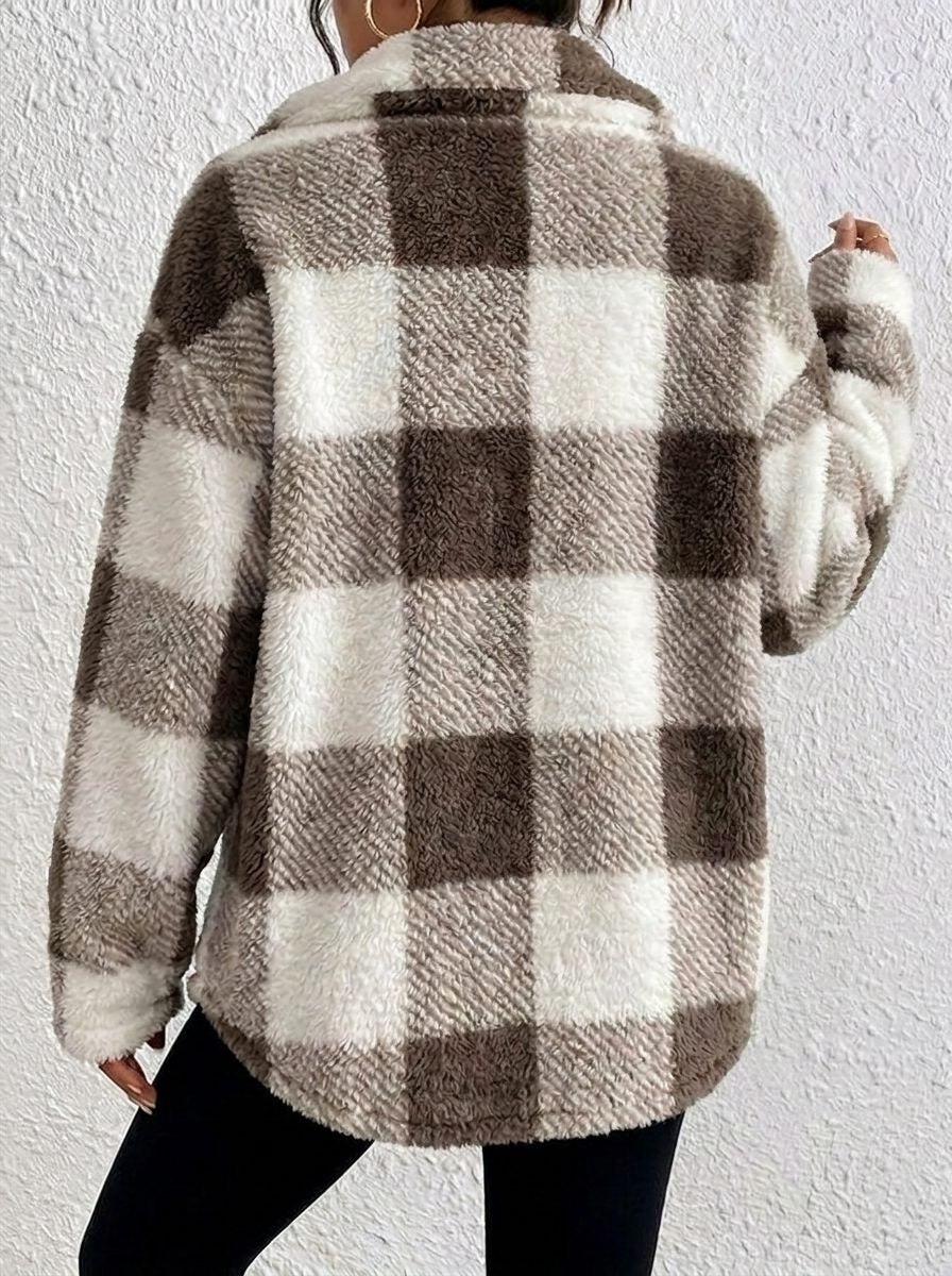 Maurelle | Karierte Oversized-Jacke aus weichem Flausch mit Knopfleiste für Damen