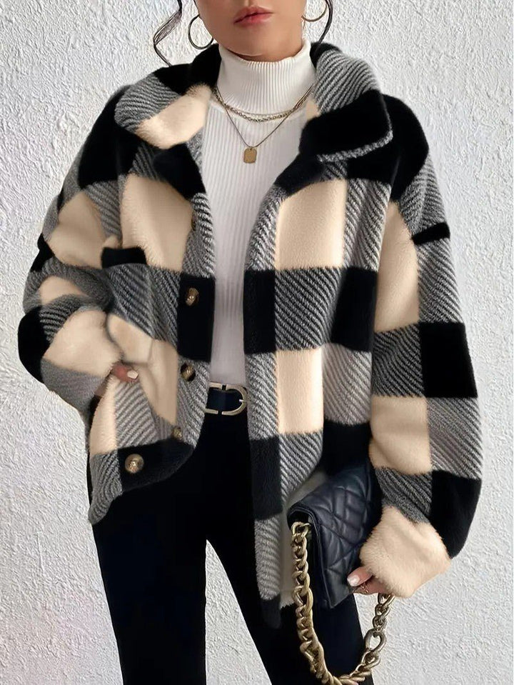 Maurelle | Karierte Oversized-Jacke aus weichem Flausch mit Knopfleiste für Damen