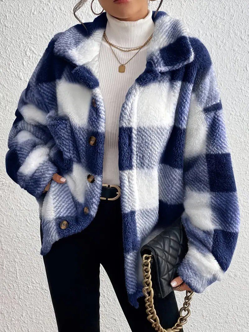 Maurelle | Karierte Oversized-Jacke aus weichem Flausch mit Knopfleiste für Damen