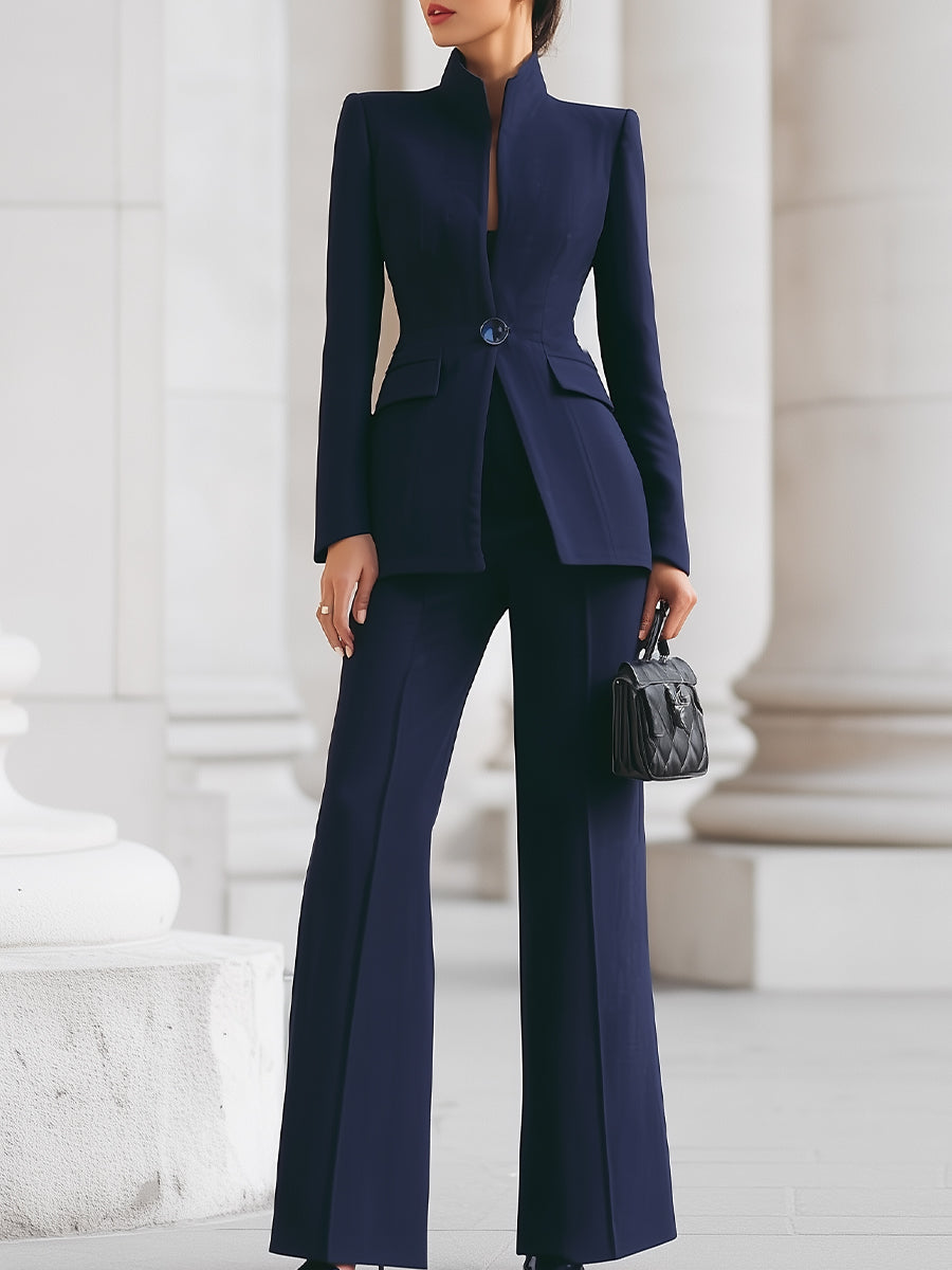 Silvana | Set aus Blazer mit Stehkragen und weiter Hose für Damen
