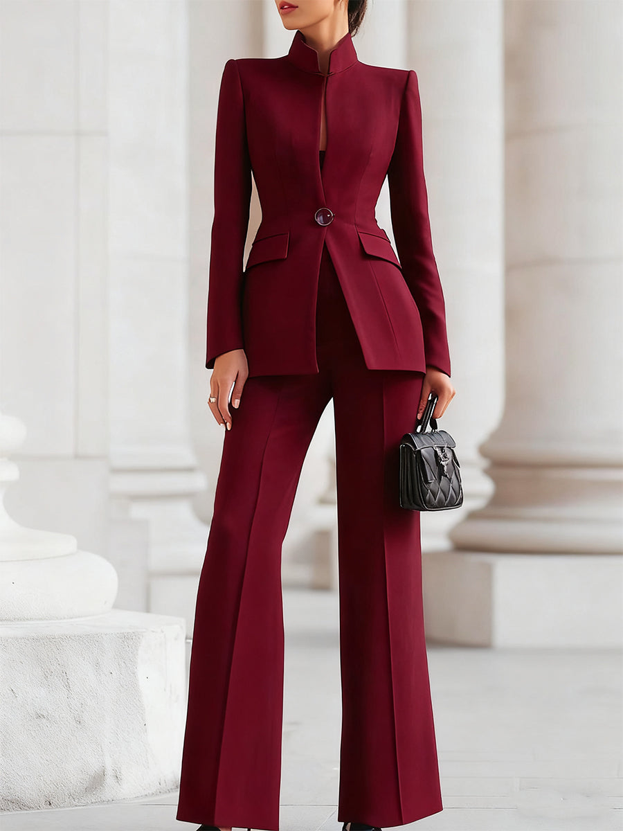 Silvana | Set aus Blazer mit Stehkragen und weiter Hose für Damen
